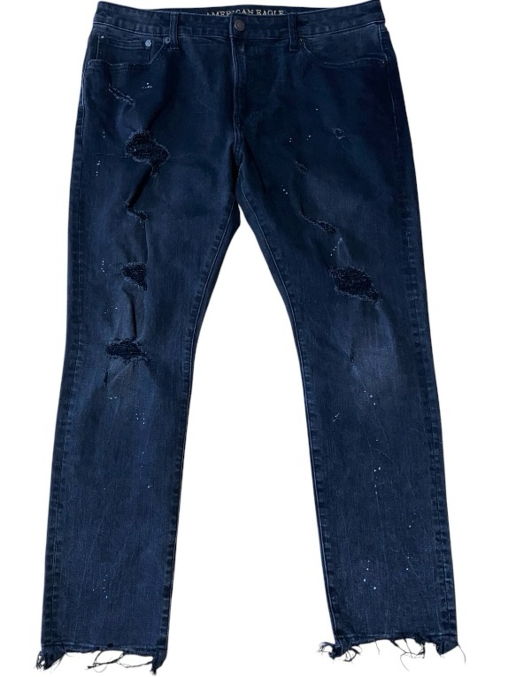American Eagle Extreme Flex 4 Slim Straight Jeans Black Distressed 36x30 (L)
